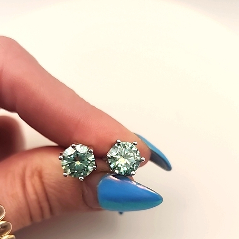 Moissanite Blue/green Stud Earrings